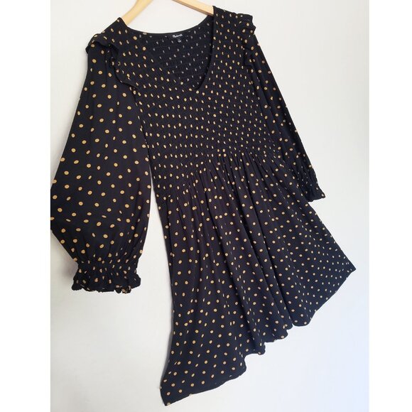 Madewell Lucie V-Neck Smocked Mini Dress in Oval Dot True Black Smocked S $119 - Picture 12 of 16